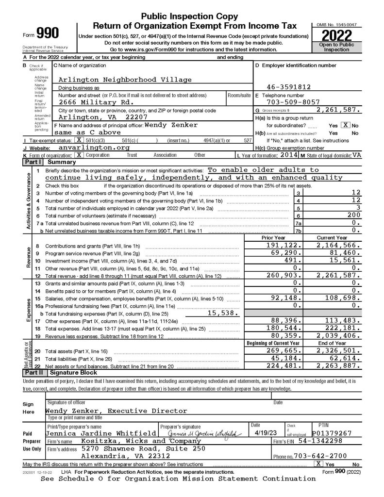 Annual Reports Arlington Neighborhood Village